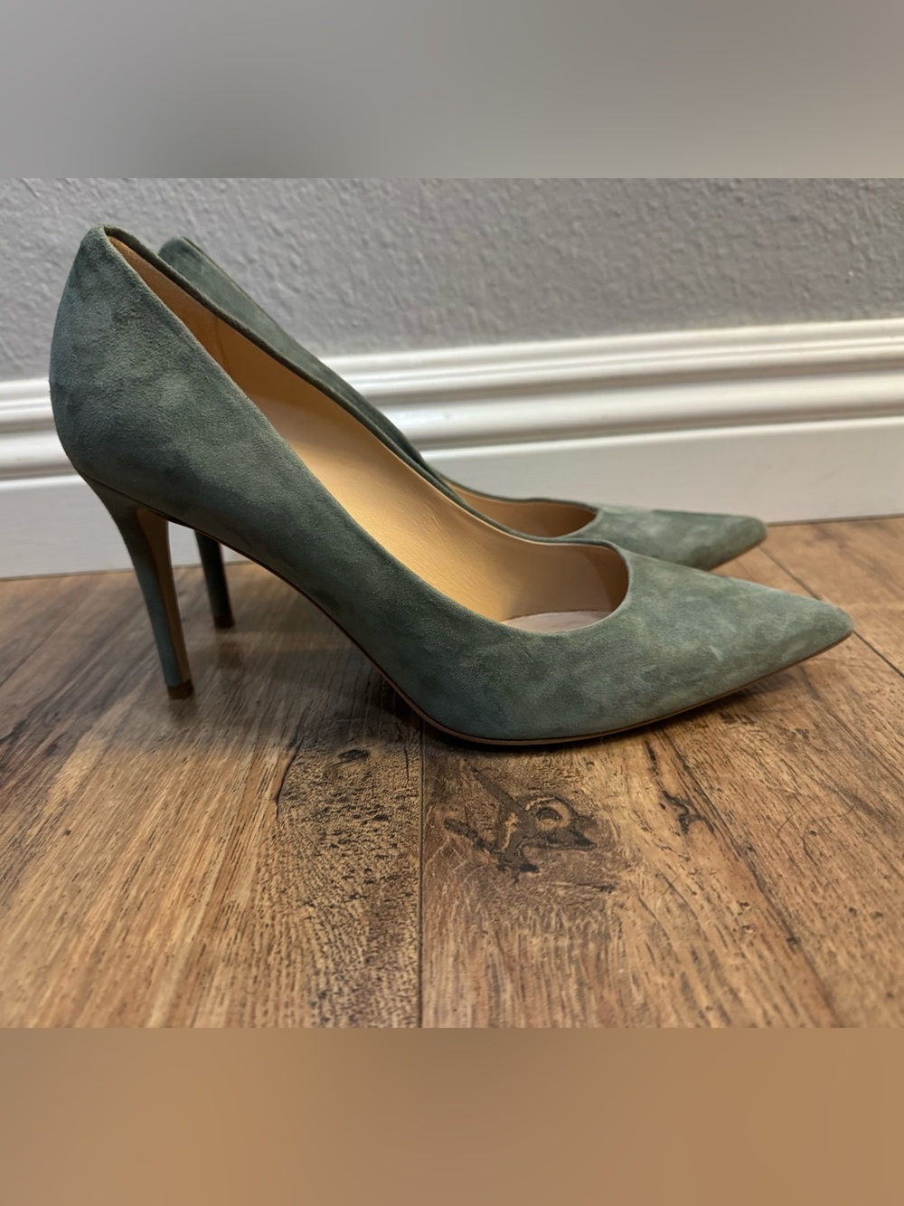 M. Gemi Women's Suede Pointed-Toe Pumps in Sage Green Size 40/US Women’s Size 9